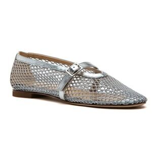 NWOB 275 Central Faye Mesh-Like Mary Jane Flats in Silver $295 Sz 5.5